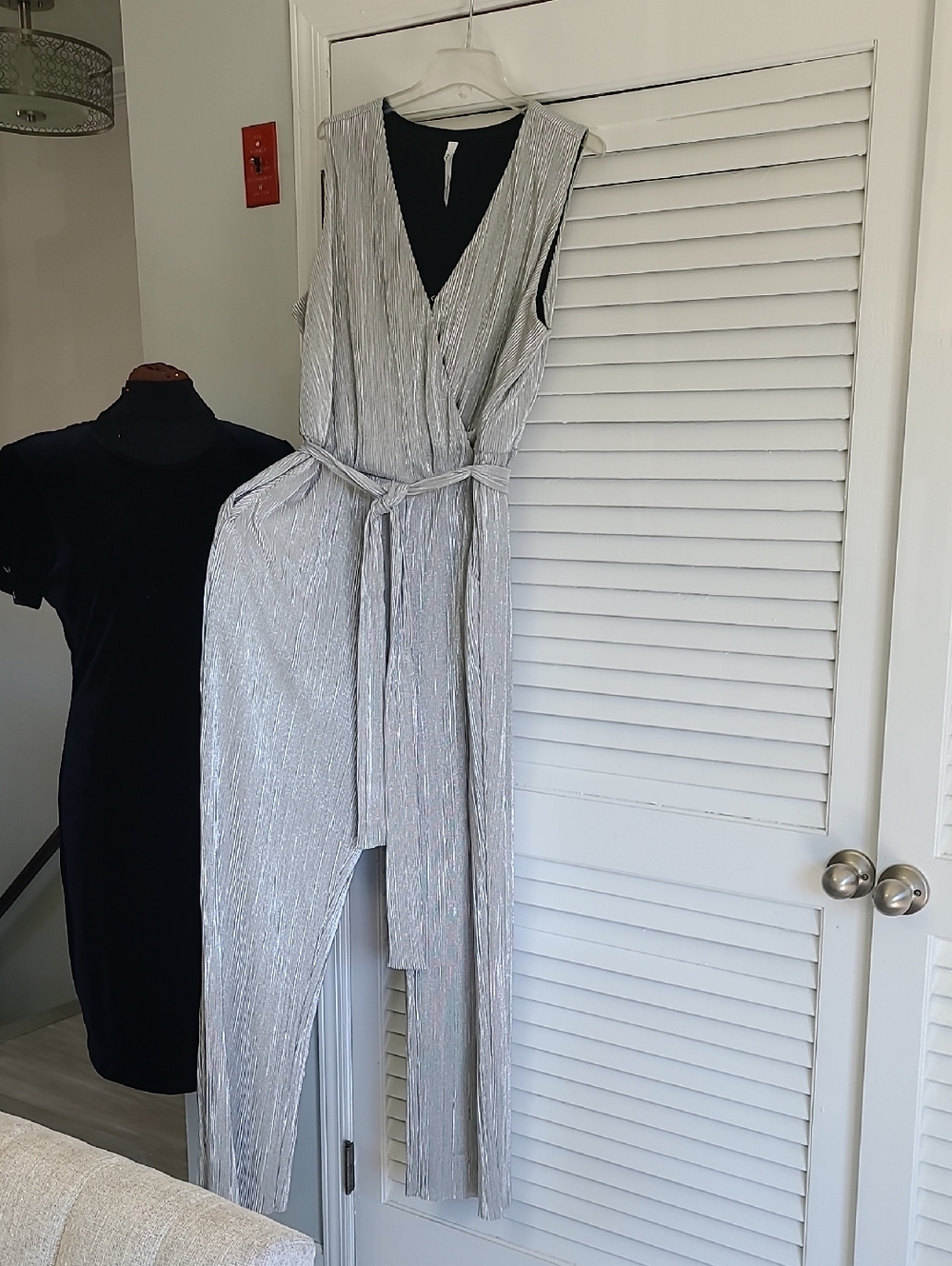 Silver Metallic Sleeveless Wrap Jumpsuit